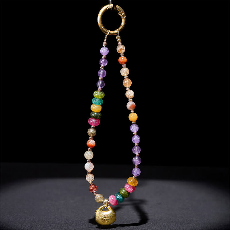 Colorful Fu Character Amethyst Super Seven Crystal Key Chain Phone Hanging Decoration