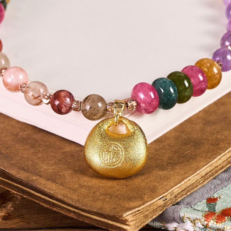 Colorful Fu Character Amethyst Super Seven Crystal Key Chain Phone Hanging Decoration