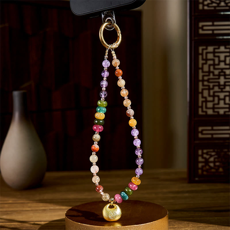 Colorful Fu Character Amethyst Super Seven Crystal Key Chain Phone Hanging Decoration