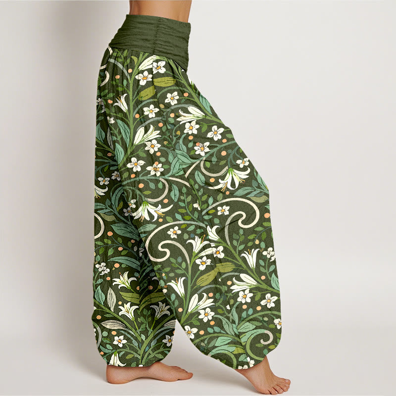 Breathable Cotton Botanical Print Meditation Harem Pants