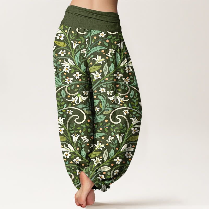Breathable Cotton Botanical Print Meditation Harem Pants