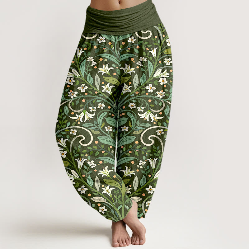 Breathable Cotton Botanical Print Meditation Harem Pants