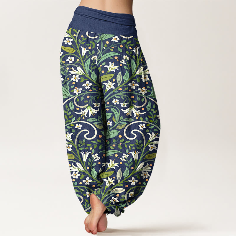 Breathable Cotton Botanical Print Meditation Harem Pants