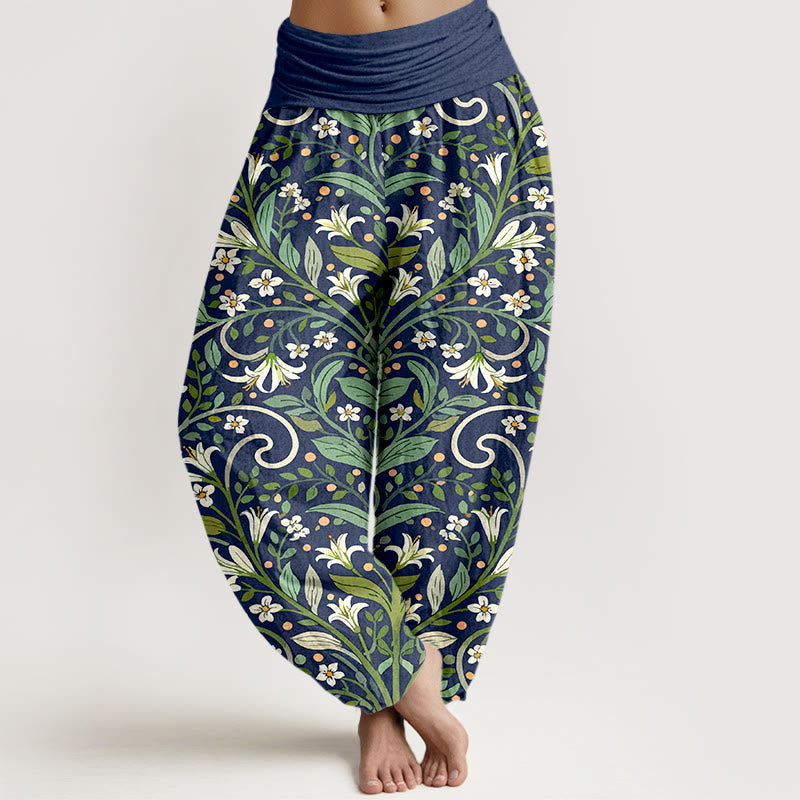 Breathable Cotton Botanical Print Meditation Harem Pants