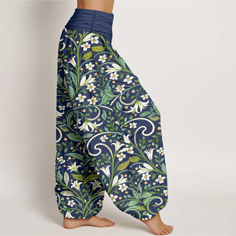 Breathable Cotton Botanical Print Meditation Harem Pants