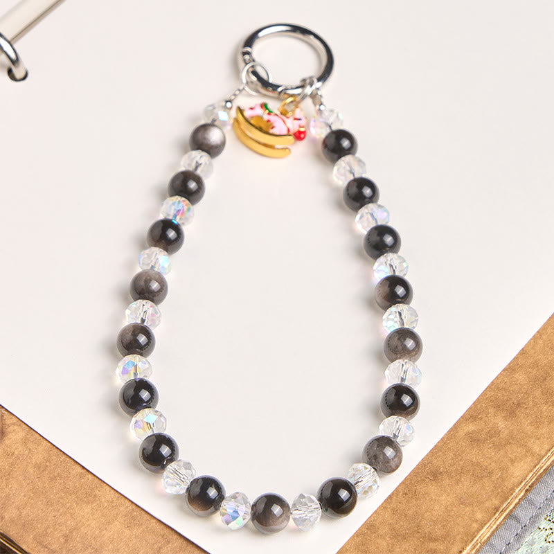 Silver Sheen Obsidian Year of the Horse Keychain & Phone Hanging Decoration
