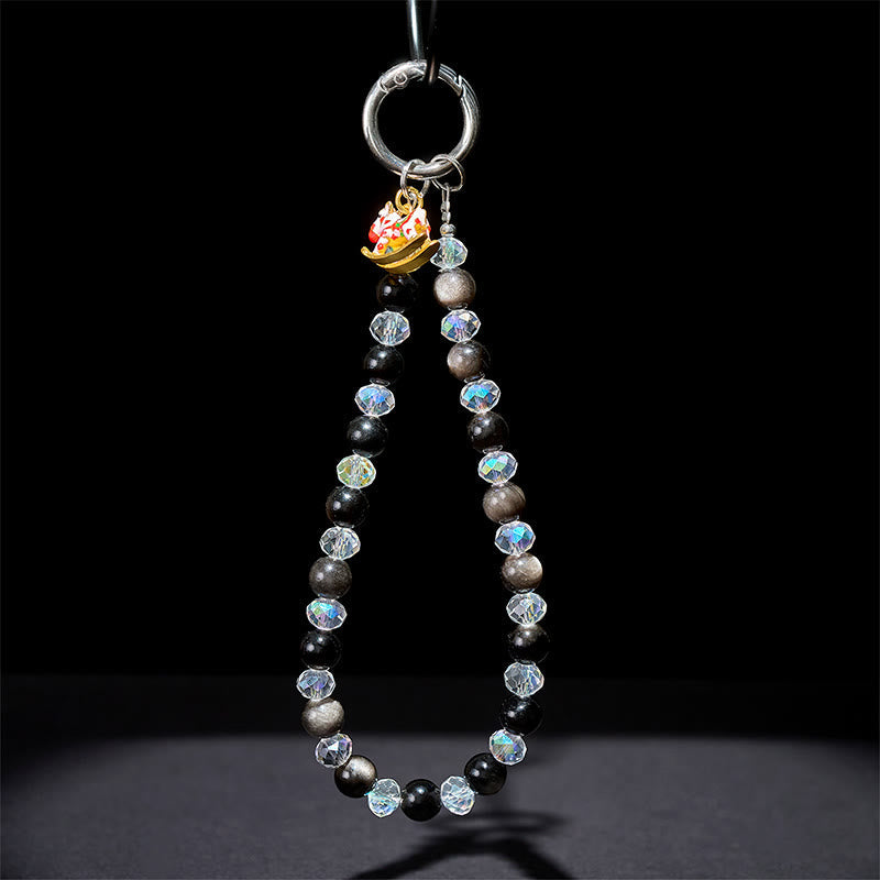 Silver Sheen Obsidian Year of the Horse Keychain & Phone Hanging Decoration