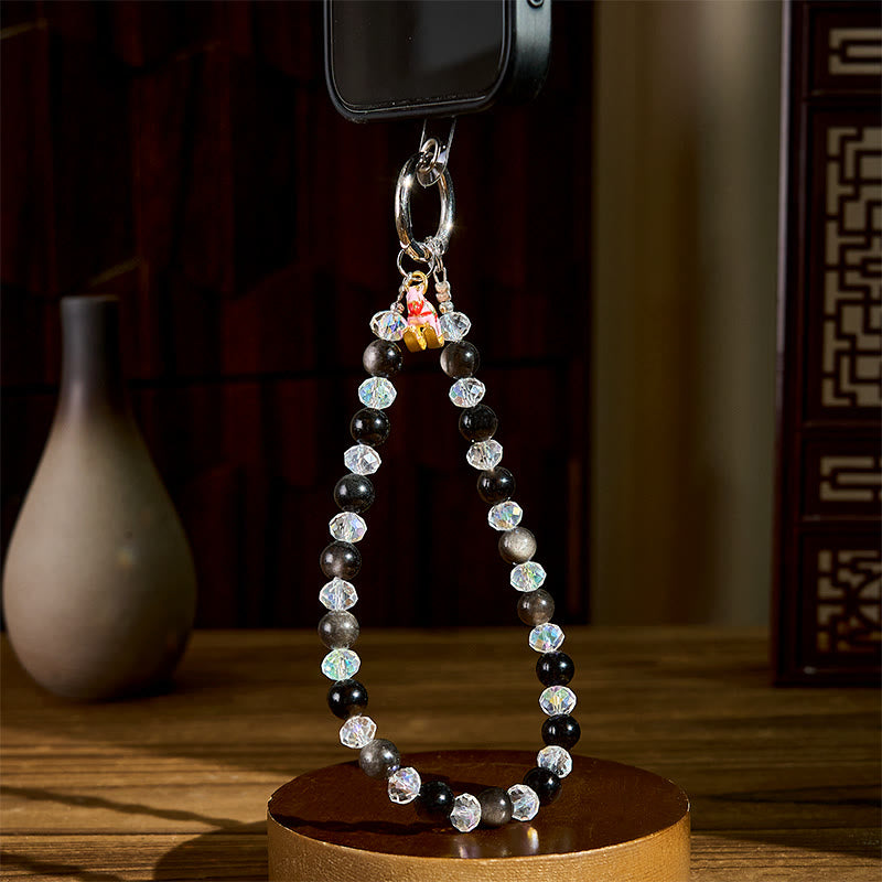 Silver Sheen Obsidian Year of the Horse Keychain & Phone Hanging Decoration