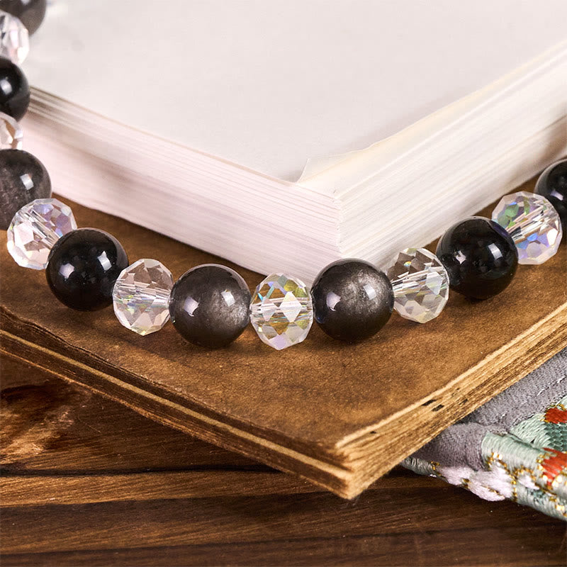 Year of the Horse Silver Sheen Obsidian Protection Key Chain Phone Hanging Decoration