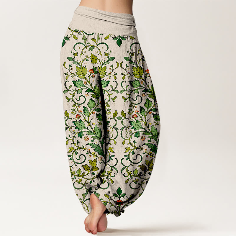 Botanical Cotton Elastic Waist Meditation Harem Pants