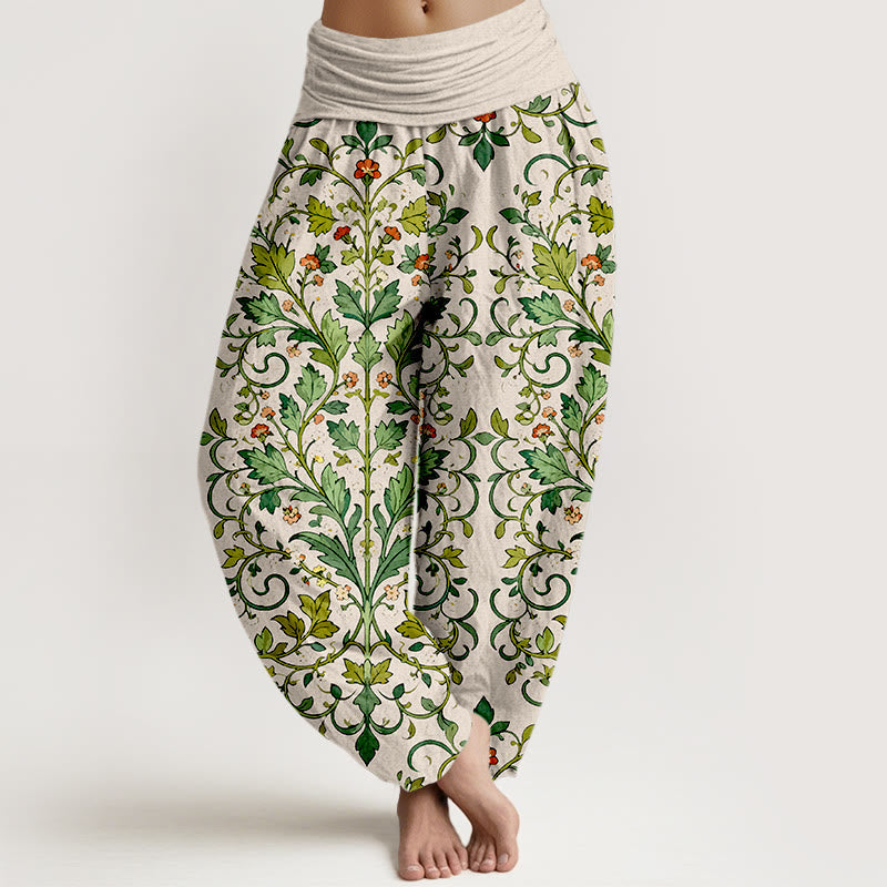 Botanical Cotton Elastic Waist Meditation Harem Pants