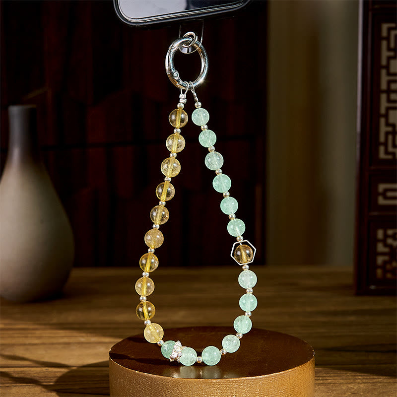 Citrine & Green Strawberry Quartz Beaded Soothing Phone Charm & Keychain
