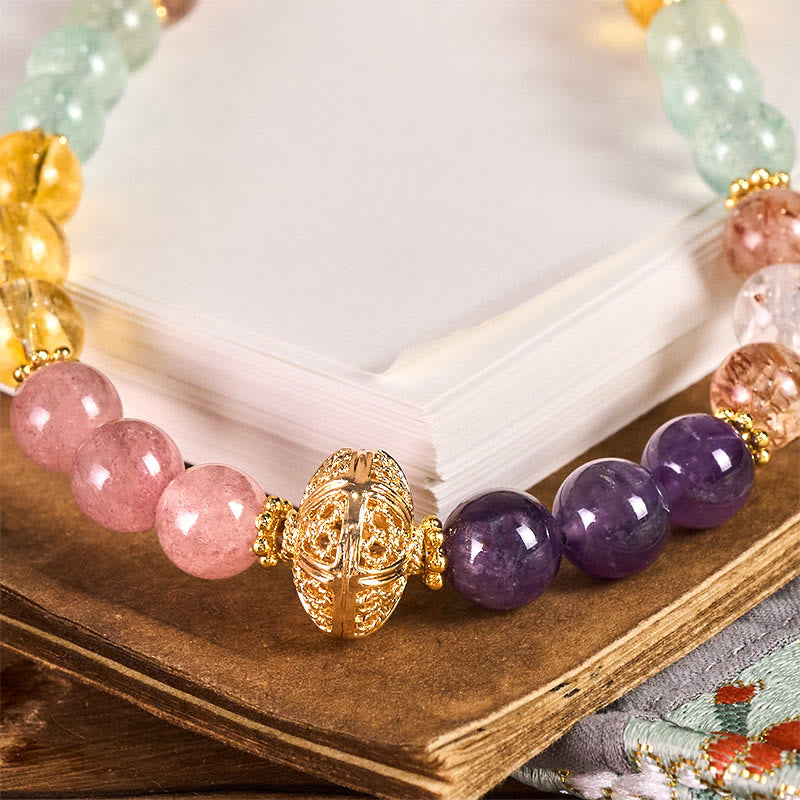8mm Multicolored Citrine & Super Seven Strawberry Quartz Beaded Phone Keychain Accessory