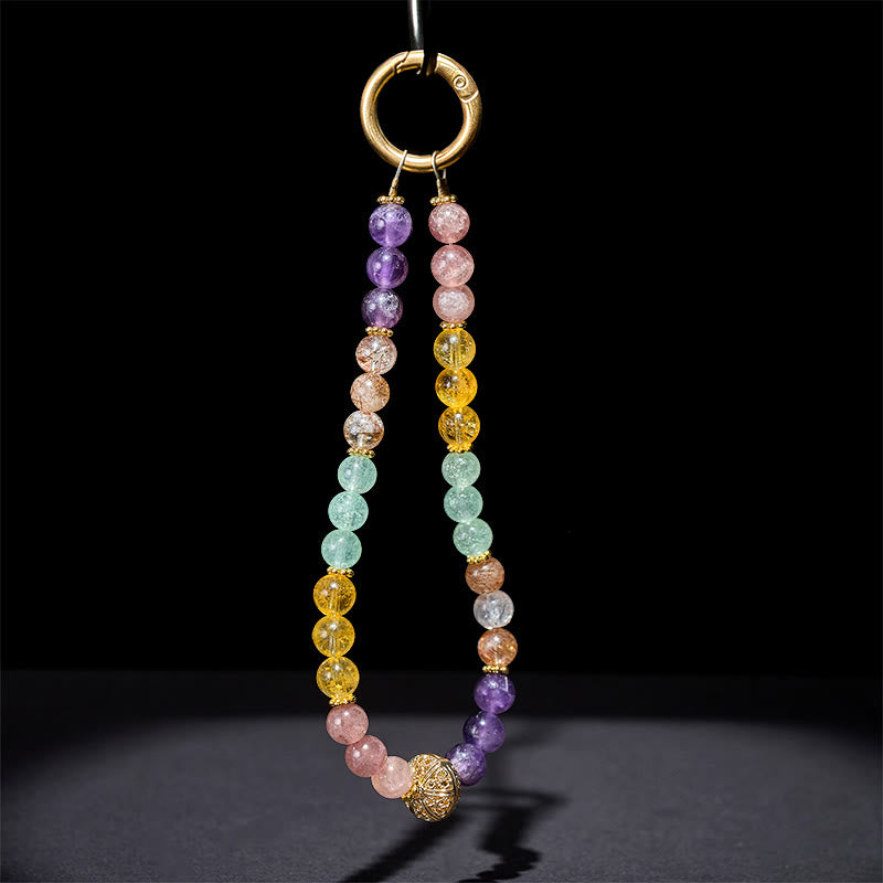 8mm Multicolored Citrine & Super Seven Strawberry Quartz Beaded Phone Keychain Accessory