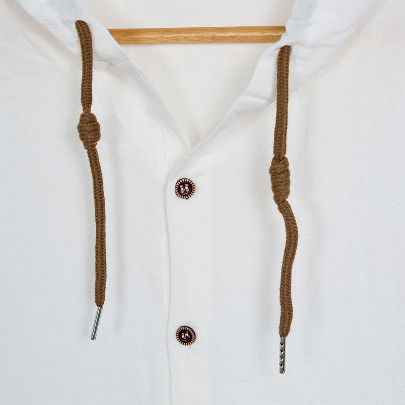 Breathable Linen Hooded Long Sleeve Meditation Men's Shirt