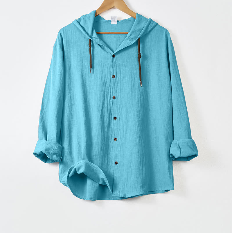 Breathable Linen Hooded Long Sleeve Meditation Men's Shirt