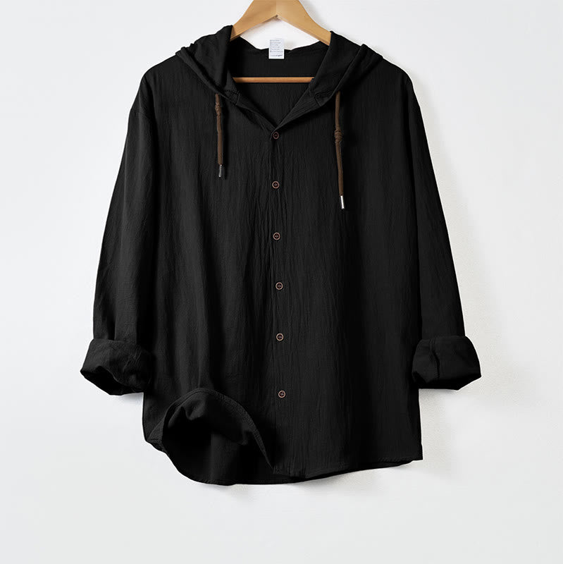 Breathable Linen Hooded Long Sleeve Meditation Men's Shirt
