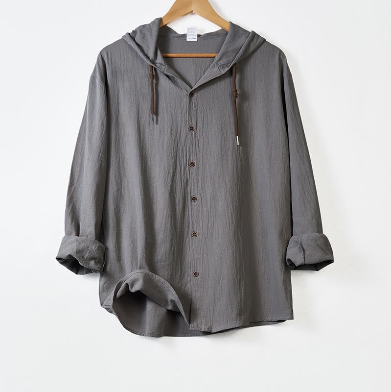 Breathable Linen Hooded Long Sleeve Meditation Men's Shirt