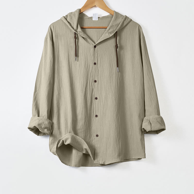 Breathable Linen Hooded Long Sleeve Meditation Men's Shirt