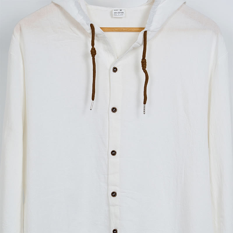 Breathable Linen Hooded Long Sleeve Meditation Men's Shirt