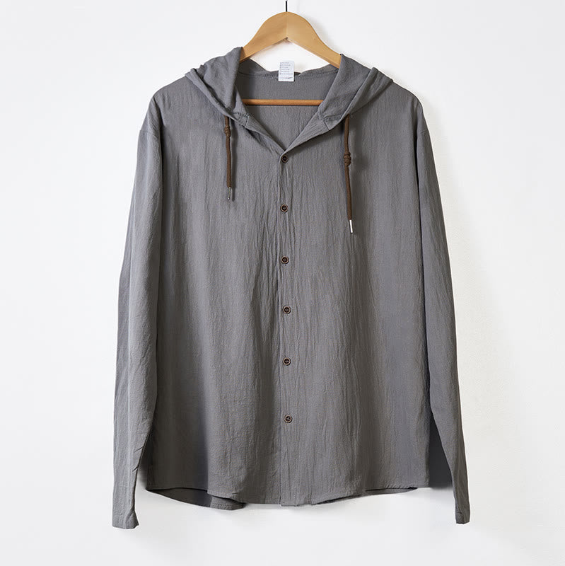 Breathable Linen Hooded Long Sleeve Meditation Men's Shirt