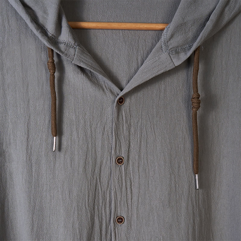Breathable Linen Hooded Long Sleeve Meditation Men's Shirt