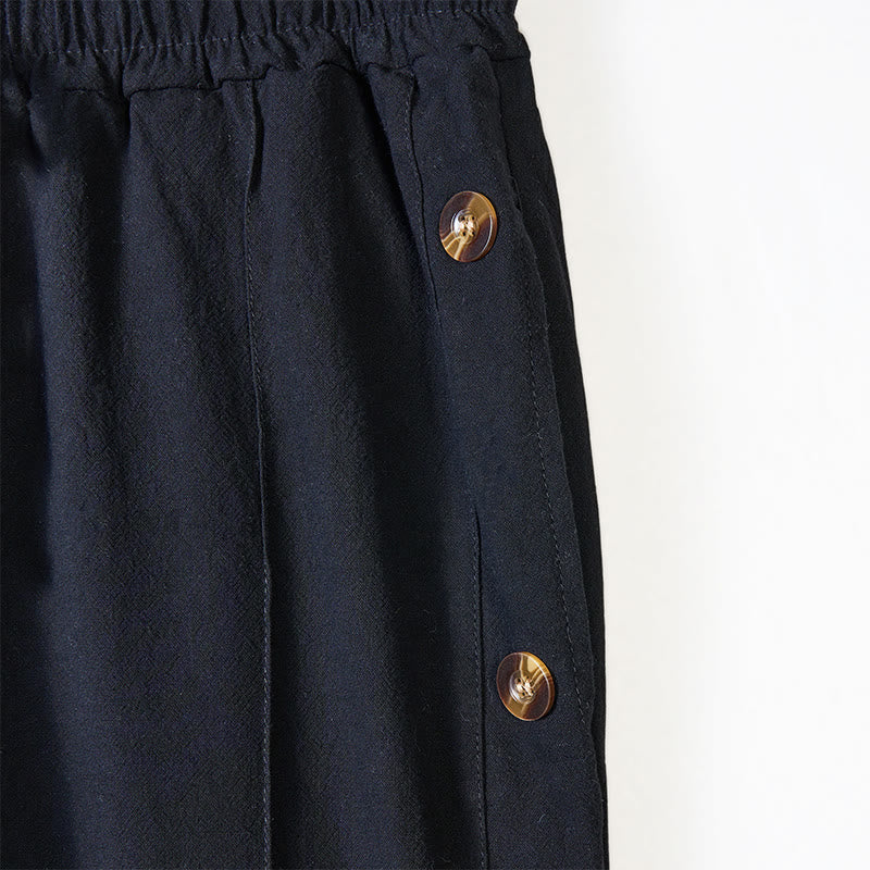 Solid Color Side Buttons Men's Cotton Pants With Pockets