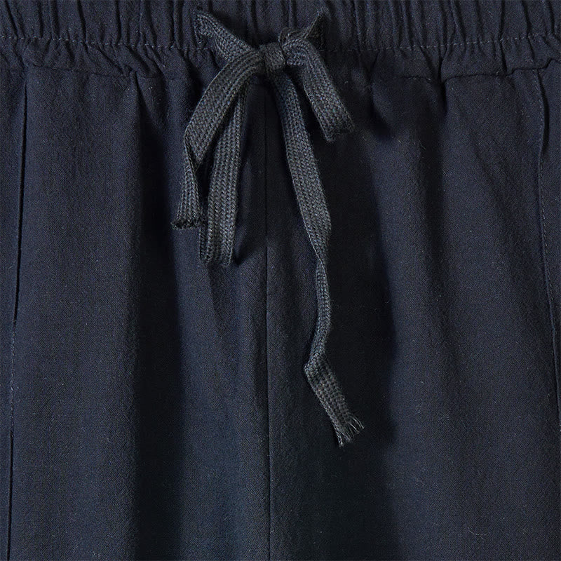 Solid Color Side Buttons Men's Cotton Pants With Pockets