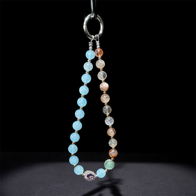 8mm Super Seven & Blue Chalcedony Crystal Energy Phone Hanging Keychain