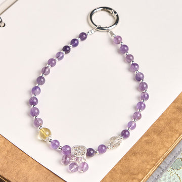 Amethyst Flower Charm Super Seven & Citrine Beaded Phone Hanging Keychain