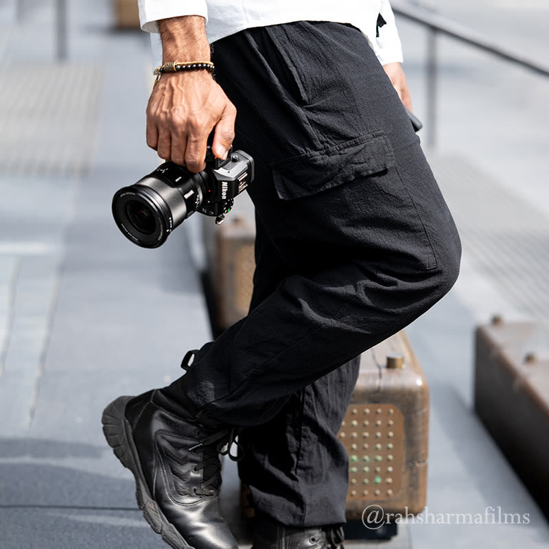 Solid Color Linen Drawstring Men's Cargo Pants With Pockets