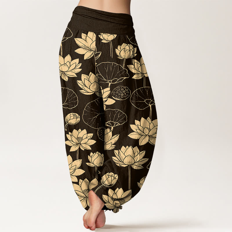 Tactile Cotton Lotus Print Mindful Movement Harem Pants