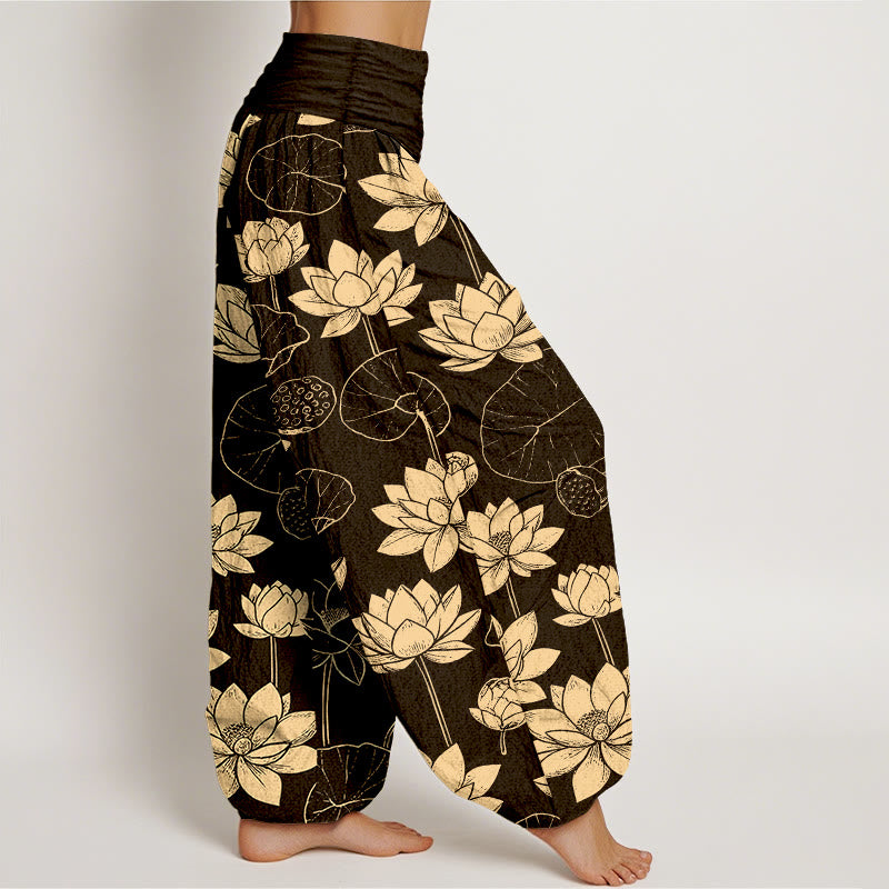 Tactile Cotton Lotus Print Mindful Movement Harem Pants
