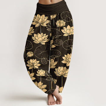 Tactile Cotton Lotus Print Mindful Movement Harem Pants