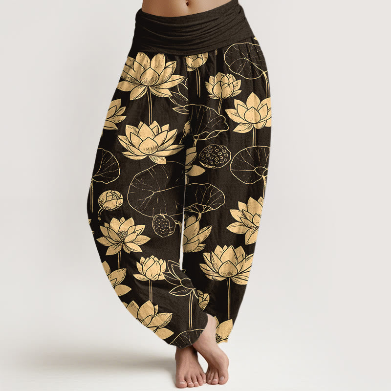 Tactile Cotton Lotus Print Mindful Movement Harem Pants