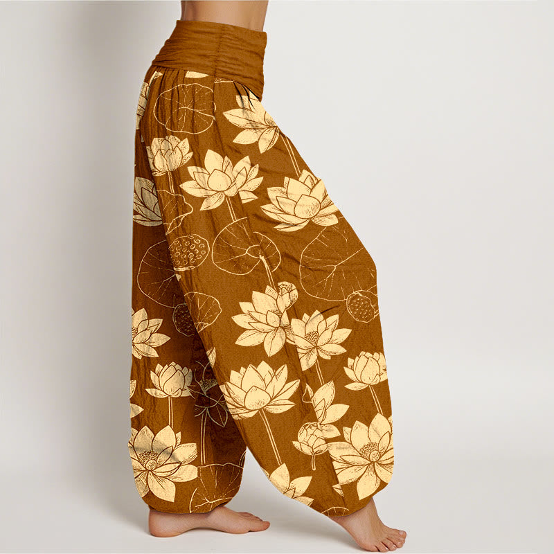 Tactile Cotton Lotus Print Mindful Movement Harem Pants