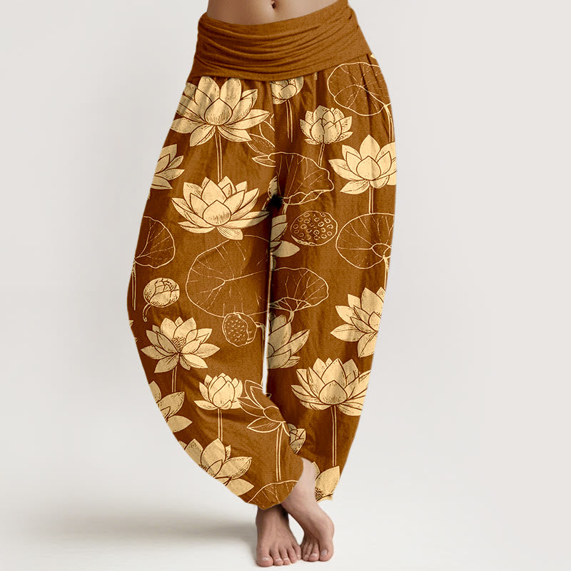 Tactile Cotton Lotus Print Mindful Movement Harem Pants