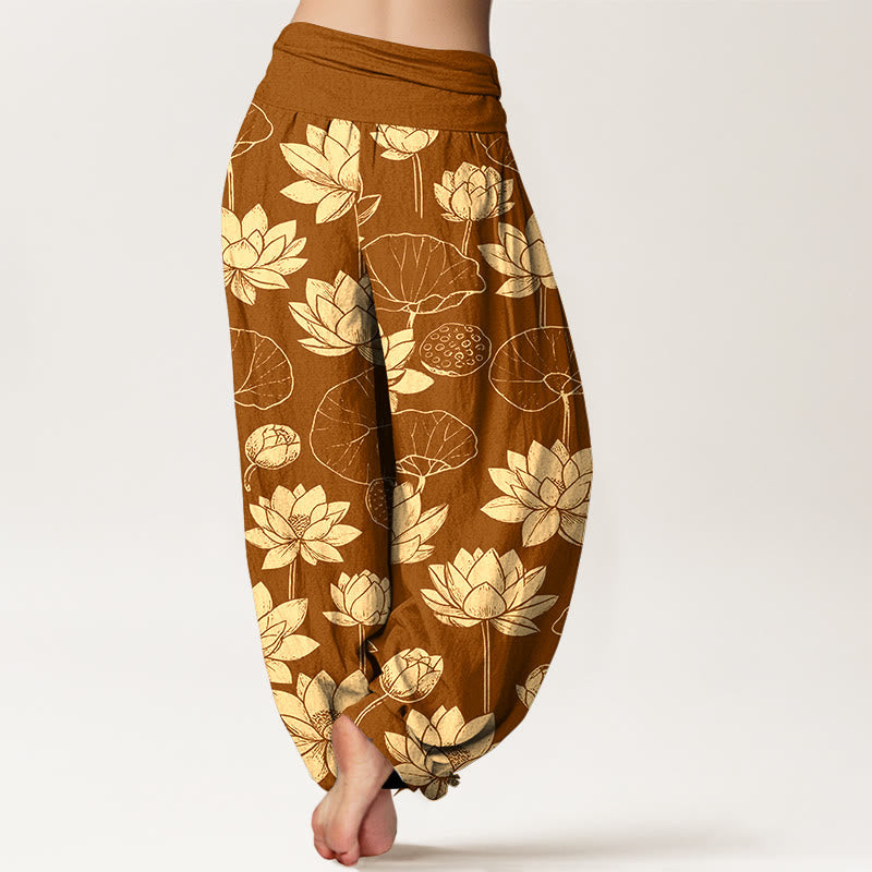 Tactile Cotton Lotus Print Mindful Movement Harem Pants