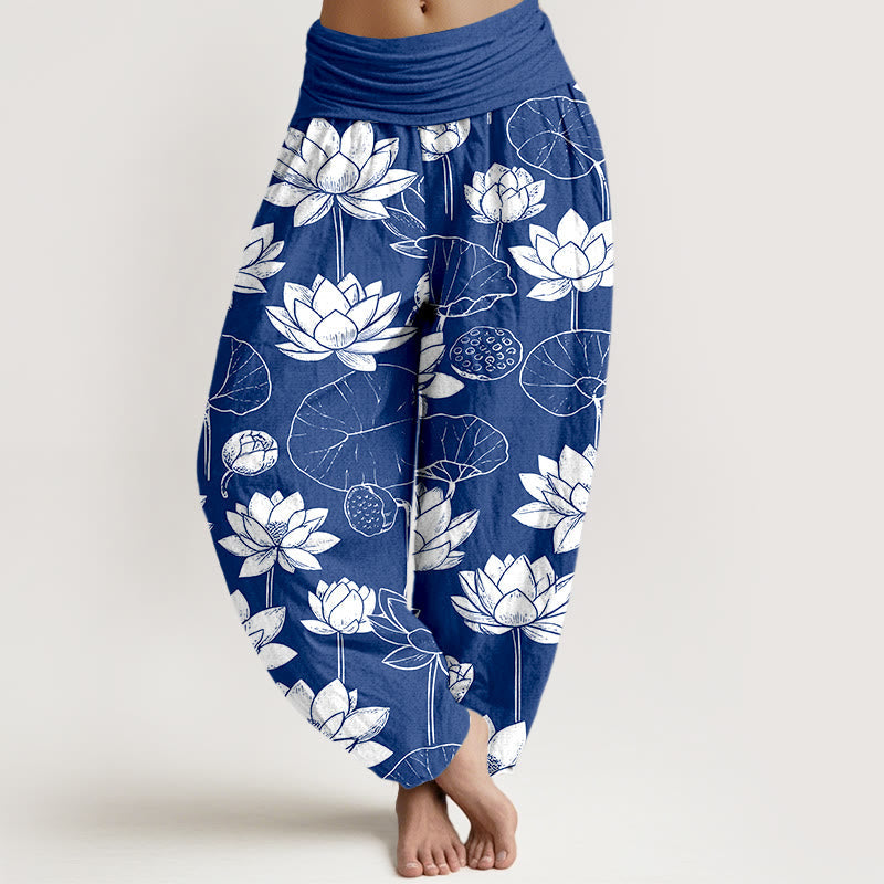 Tactile Cotton Lotus Print Mindful Movement Harem Pants