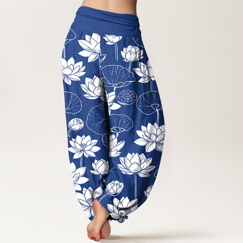Tactile Cotton Lotus Print Mindful Movement Harem Pants