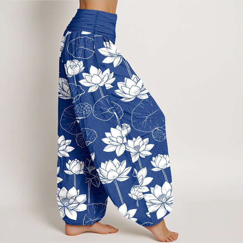 Tactile Cotton Lotus Print Mindful Movement Harem Pants