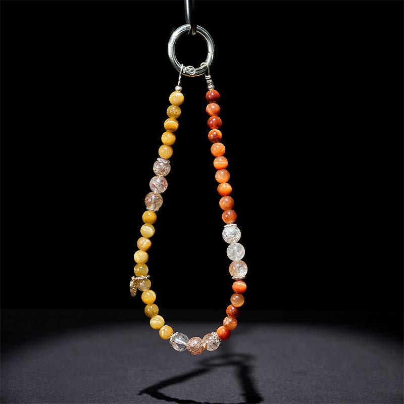 Red Tiger Eye & Super Seven Tiger Eye Heart Charm Keychain & Phone Accessory