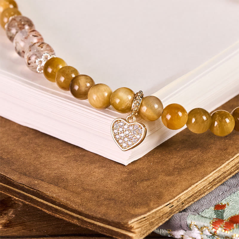 Red Tiger Eye & Super Seven Tiger Eye Heart Charm Keychain & Phone Accessory