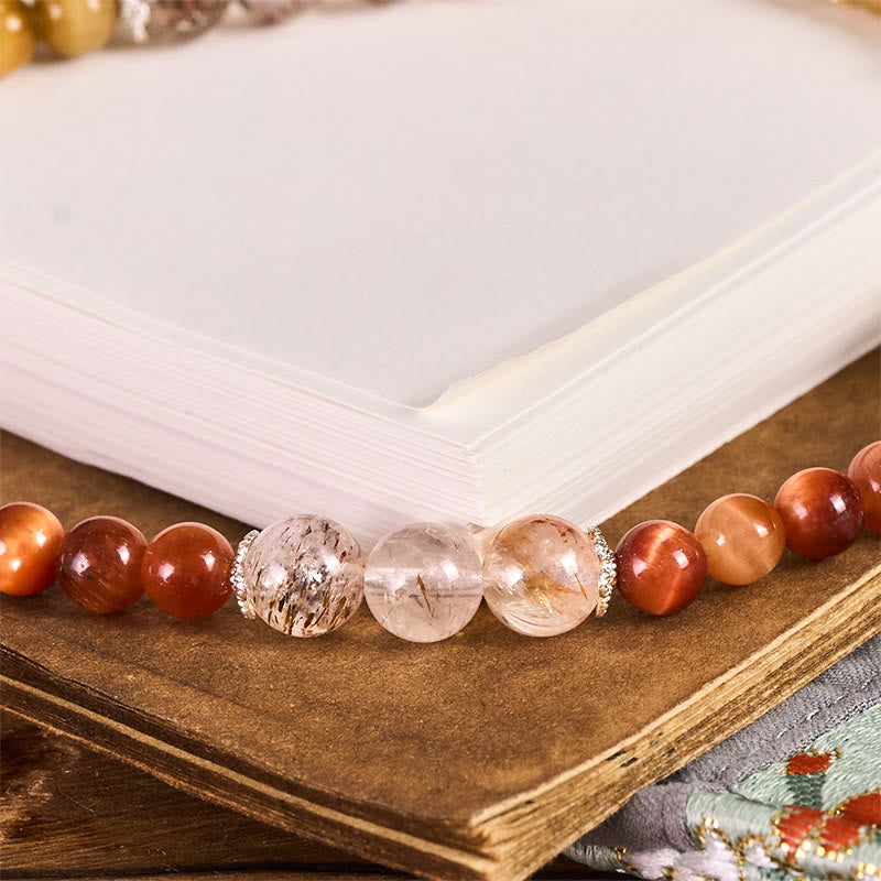 Red Tiger Eye & Super Seven Tiger Eye Heart Charm Keychain & Phone Accessory