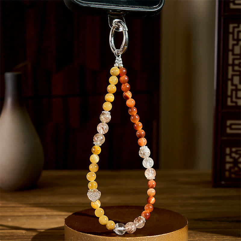 Red Tiger Eye & Super Seven Tiger Eye Heart Charm Keychain & Phone Accessory