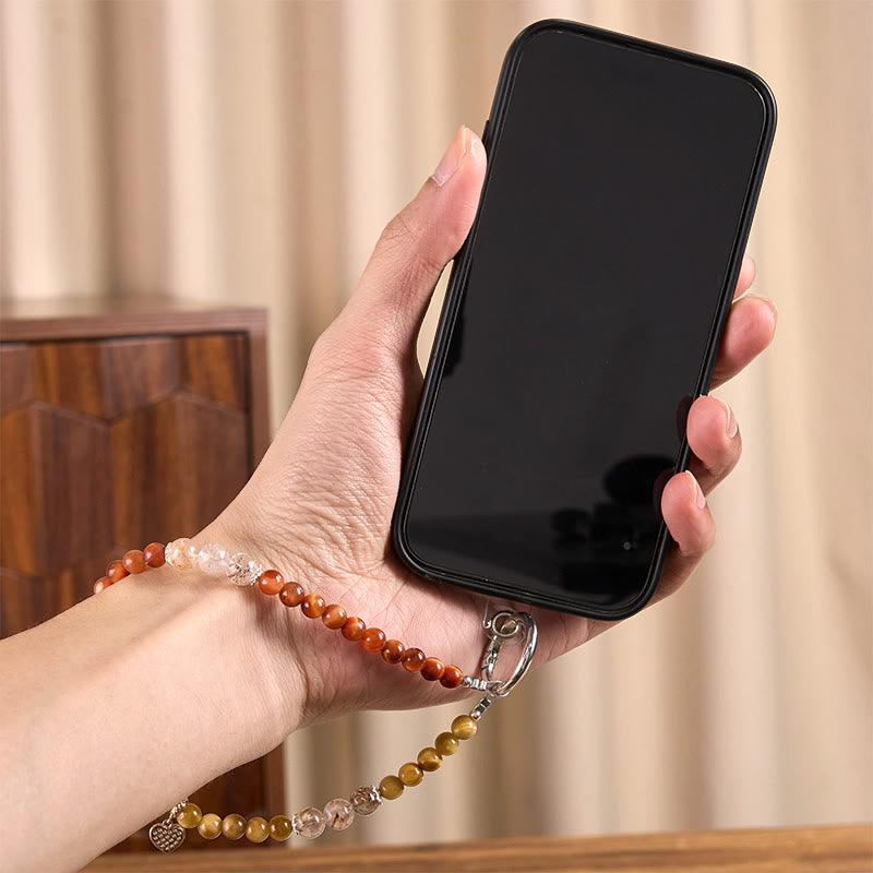 Red Tiger Eye & Super Seven Tiger Eye Heart Charm Keychain & Phone Accessory