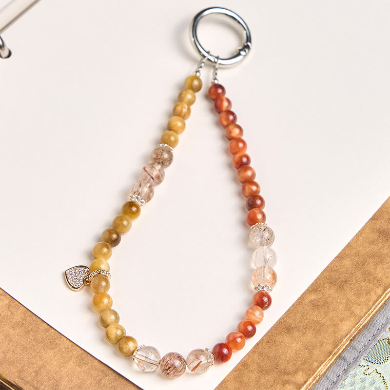 Red Tiger Eye & Super Seven Tiger Eye Heart Charm Keychain & Phone Accessory