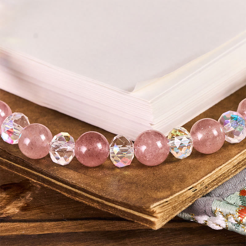 Natural Strawberry Quartz Beaded Phone Charm and Keychain Accessory