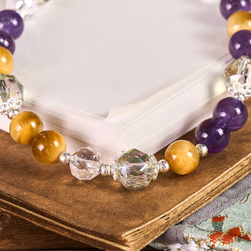 Golden Tiger Eye and Amethyst Beaded Energy Keychain & Phone Hanging Decoration