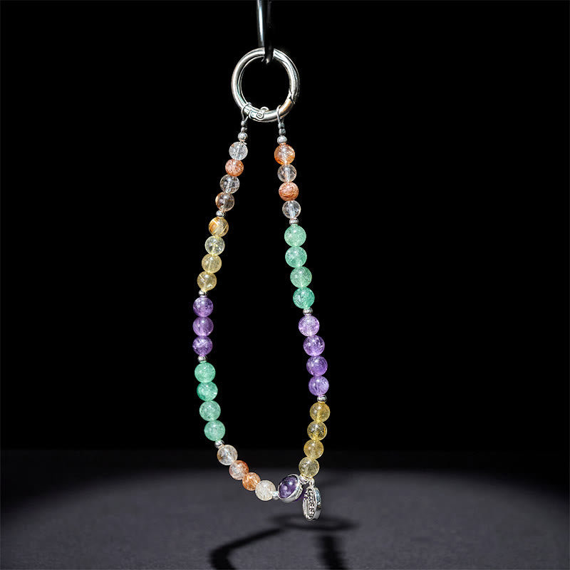 Super Seven Crystal & Citrine Fu Character Charm Phone Hanging Keychain